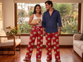 Wholesale Custom Pet Face Polyester Pajama Pants, Red Unisex Couples Sleepwear Manufacturer for Private Label Brands