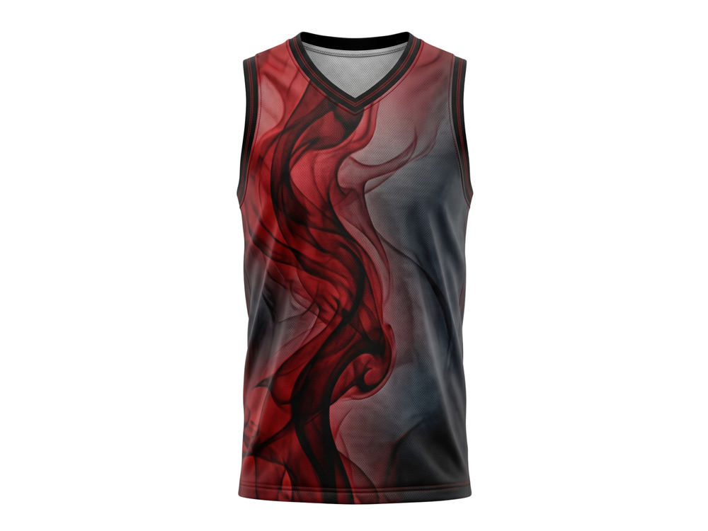 Custom Sublimated Basketball Jersey Red Black Smoke Design | Wholesale Basketball Jersey Manufacturer front design preview