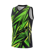 Custom Sublimated Basketball Jersey – Green Black Geometric Design | Wholesale