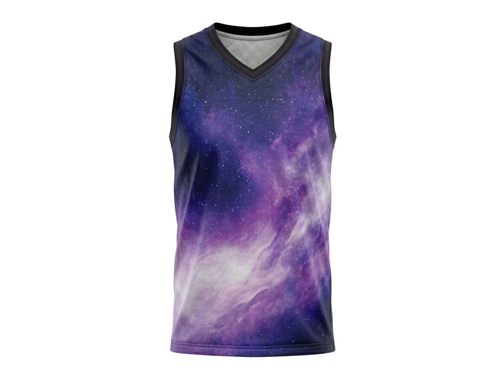 Custom Sublimated Basketball Jersey – Purple Galaxy Design | Wholesale Manufacturer front design preview