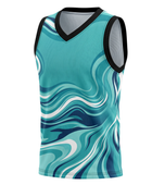 Custom Sublimated Basketball Jersey – Aqua Blue Marble Wave Design | Wholesale Basketball Jersey Manufacturer