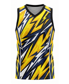 Custom Sublimated Basketball Jersey – Yellow Navy Lightning Design | Wholesale Basketball Jersey Manufacturer