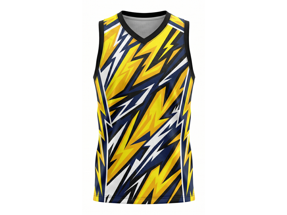 Custom Sublimated Basketball Jersey – Yellow Navy Lightning Design | Wholesale Basketball Jersey Manufacturer front design preview