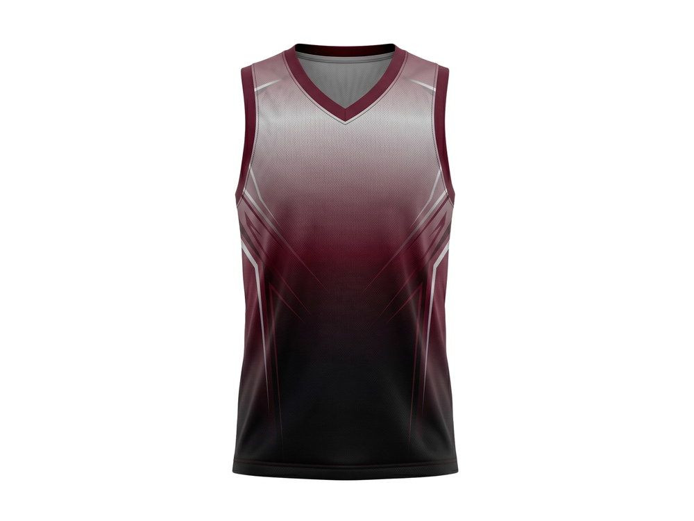 Custom Sublimated Basketball Jersey – Burgundy Black Gradient Design | Wholesale Basketball Jersey Manufacturer front design preview