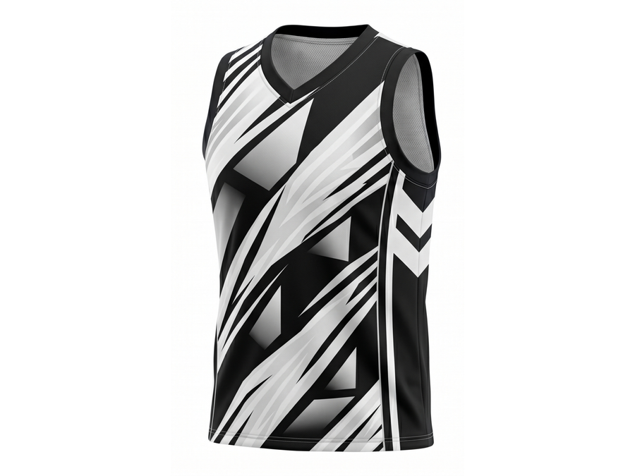 Custom Sublimated Basketball Jersey – Black White Abstract Design | Wholesale Basketball Jersey Manufacturer design preview