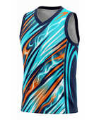 Custom Sublimated Basketball Jersey – Aqua Blue Orange Abstract Design | Wholesale Manufacturer