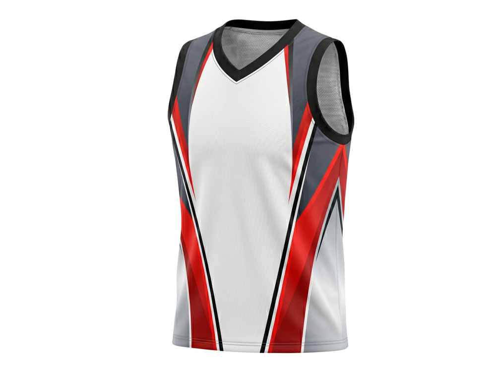 Custom White Red Panel Sublimated Basketball Jersey | Wholesale Basketball Jersey Manufacturer front design preview