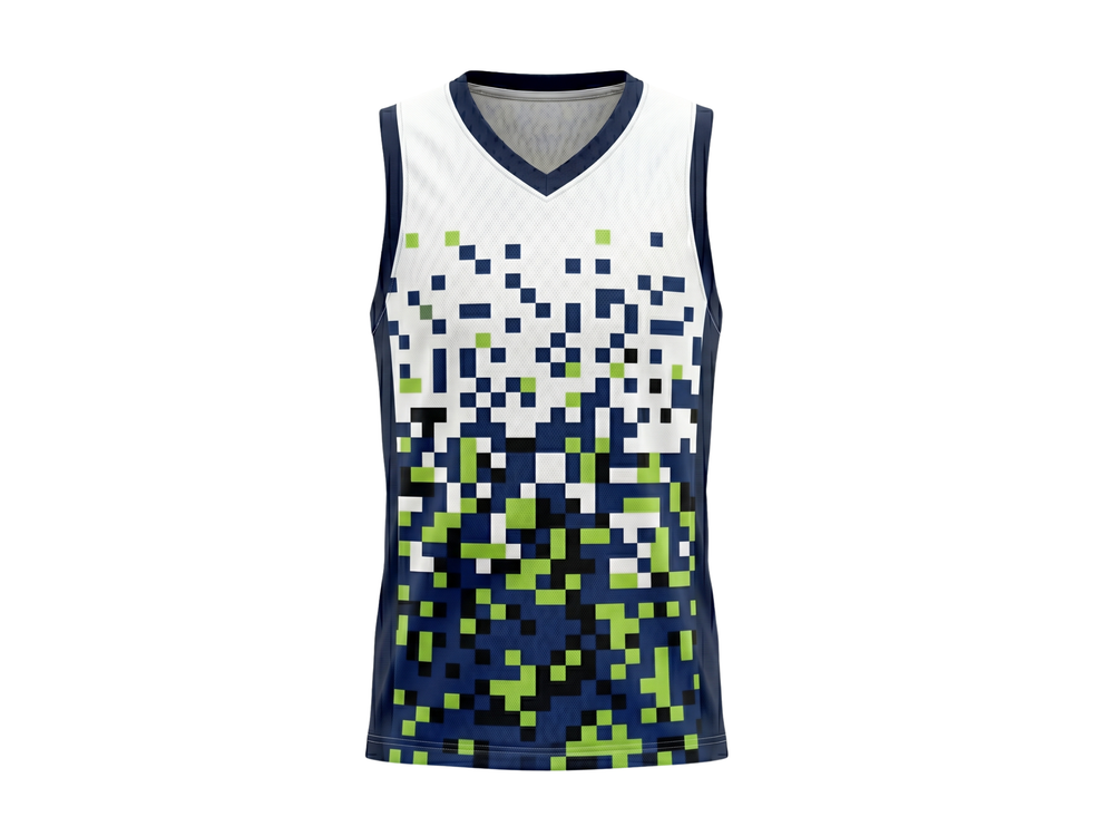 Custom White Navy Pixel Sublimated Basketball Jersey | Wholesale Basketball Jersey Manufacturer front design preview