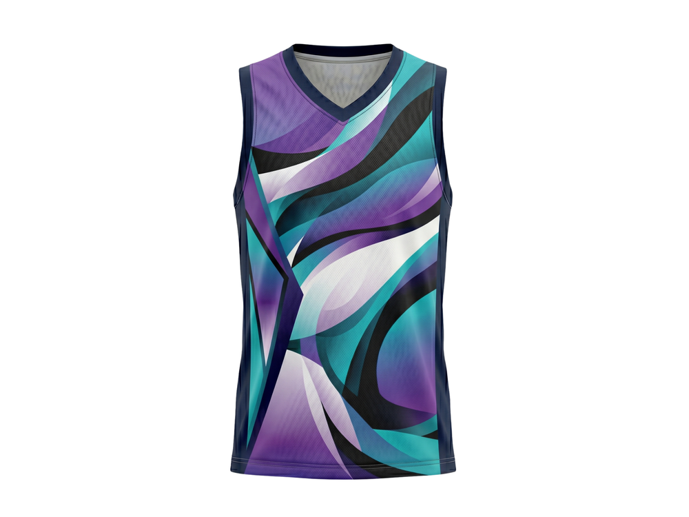 Custom Purple Teal Wave Sublimated Basketball Jersey | Wholesale Basketball Jersey Manufacturer front design preview