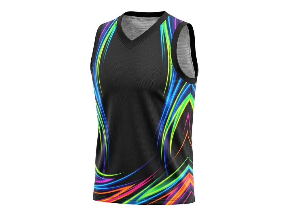 Custom Black Neon Wave Sublimated Basketball Jersey | Wholesale Basketball Jersey Manufacturer front design preview