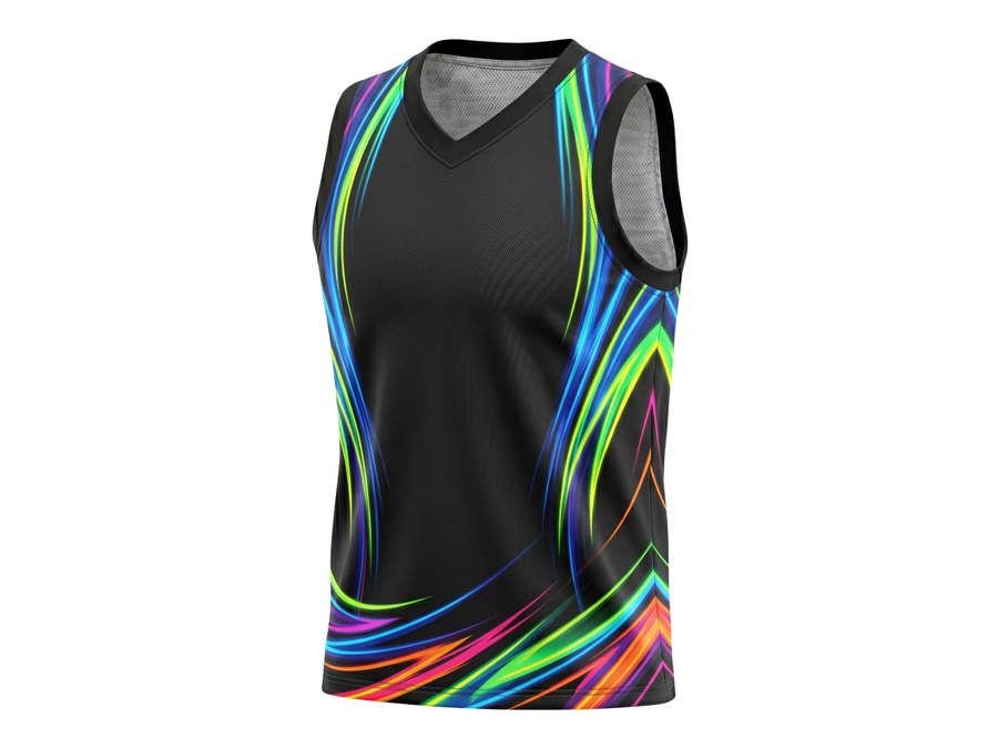 Custom Black Neon Wave Sublimated Basketball Jersey | Wholesale Basketball Jersey Manufacturer design preview