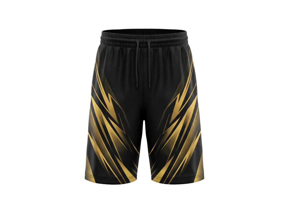 Custom Black Gold Chevron Sublimated Basketball Shorts | Wholesale Basketball Shorts Manufacturer front design preview