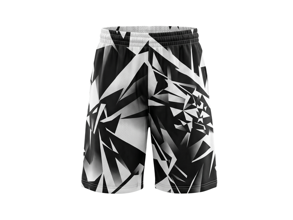 Custom Black White Geometric Sublimated Basketball Shorts | Wholesale Basketball Shorts Manufacturer front design preview