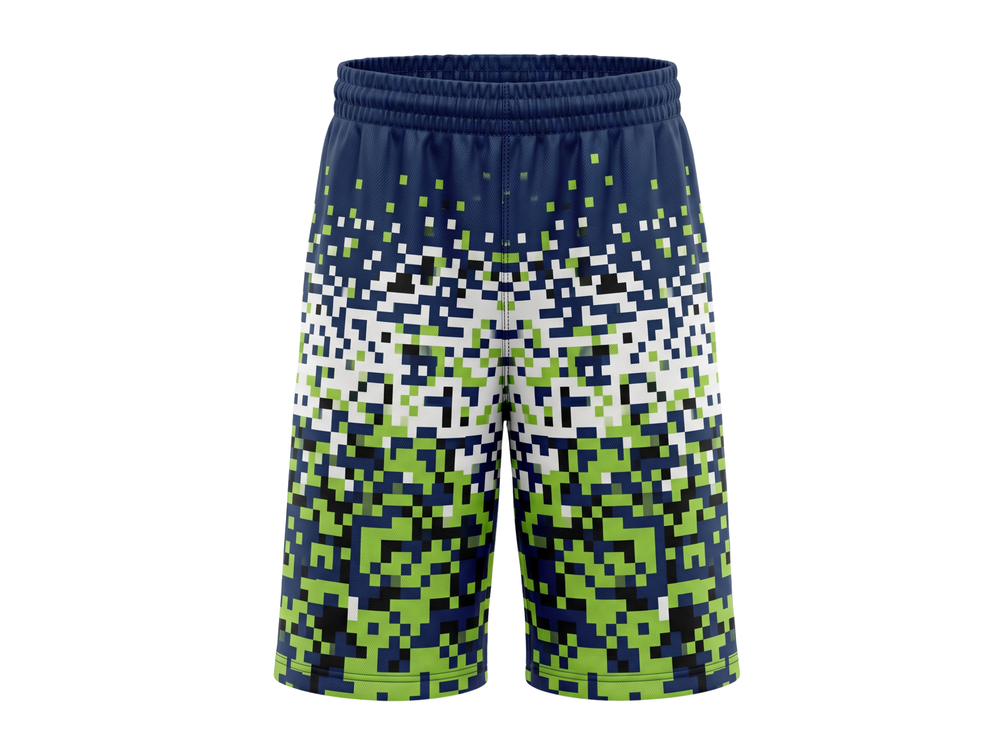 Custom Navy Lime Pixel Sublimated Basketball Shorts | Wholesale Basketball Shorts Manufacturer front design preview