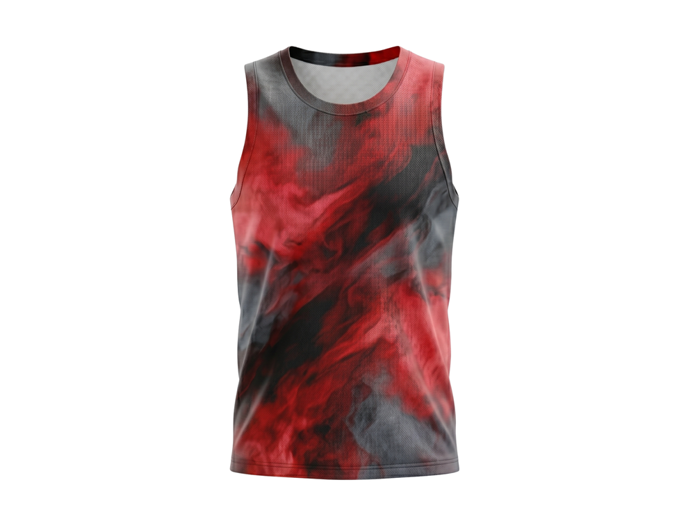 Basketball Tank Top – Custom Sublimated Red Black Abstract Design | Wholesale Manufacturer front design preview