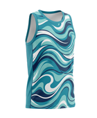 Basketball Tank Top – Custom Sublimated Aqua Blue Wave Design | Wholesale Manufacturer