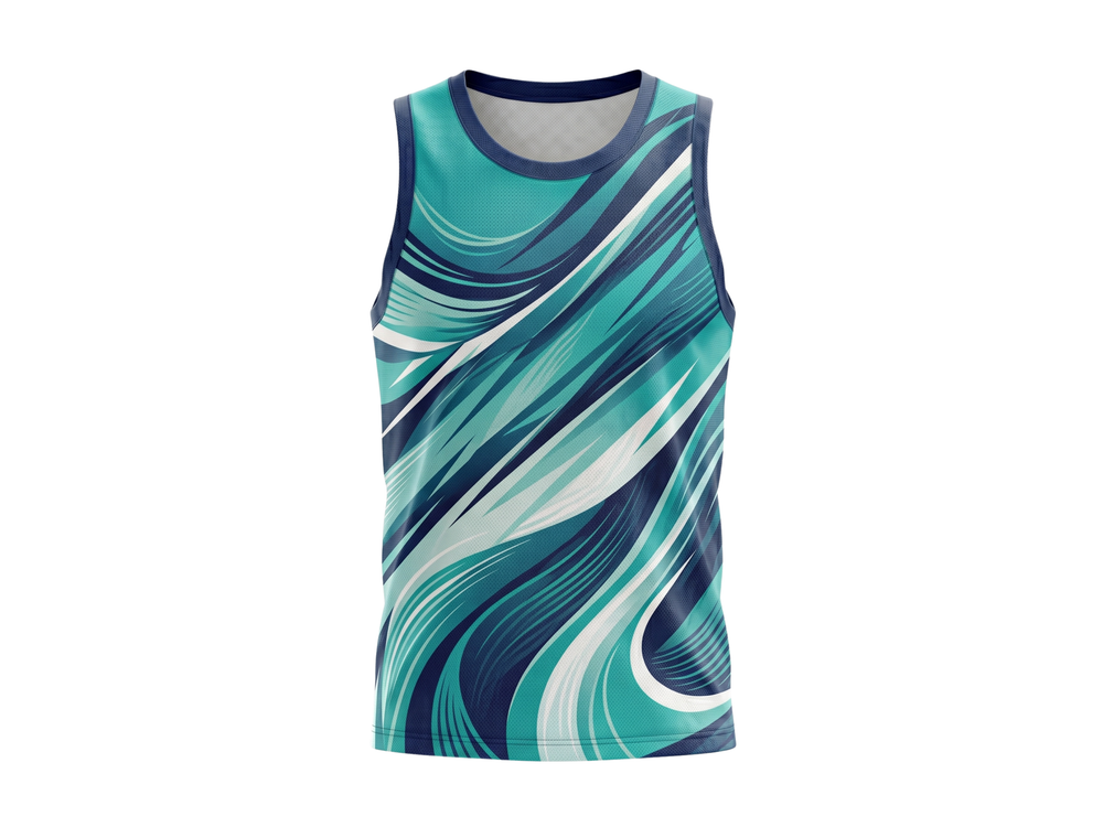 Basketball Tank Top – Custom Sublimated Teal Navy Wave Design | Wholesale Manufacturer front design preview