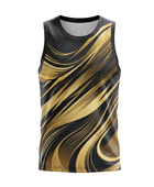 Basketball Tank Top – Custom Sublimated Black Gold Wave Design | Wholesale Manufacturer