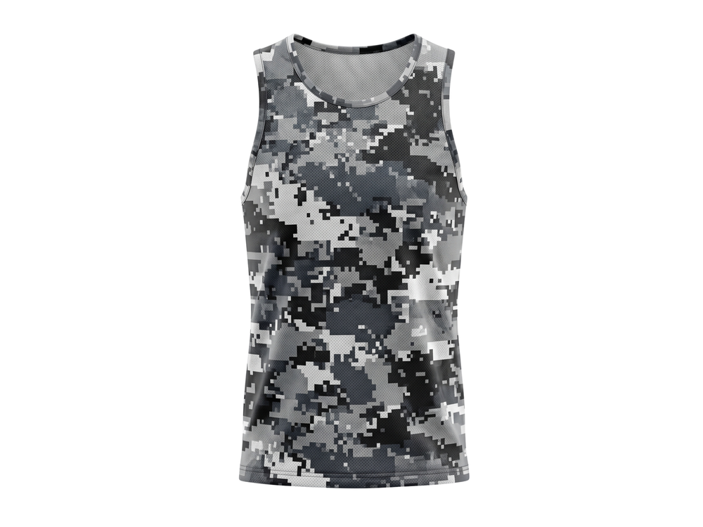 Basketball Tank Top – Custom Gray Digital Camo Sublimated Design | Wholesale Manufacturer front design preview