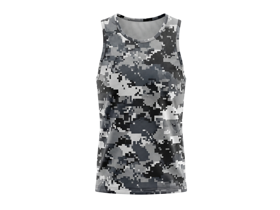 Basketball Tank Top – Custom Gray Digital Camo Sublimated Design | Wholesale Manufacturer design preview