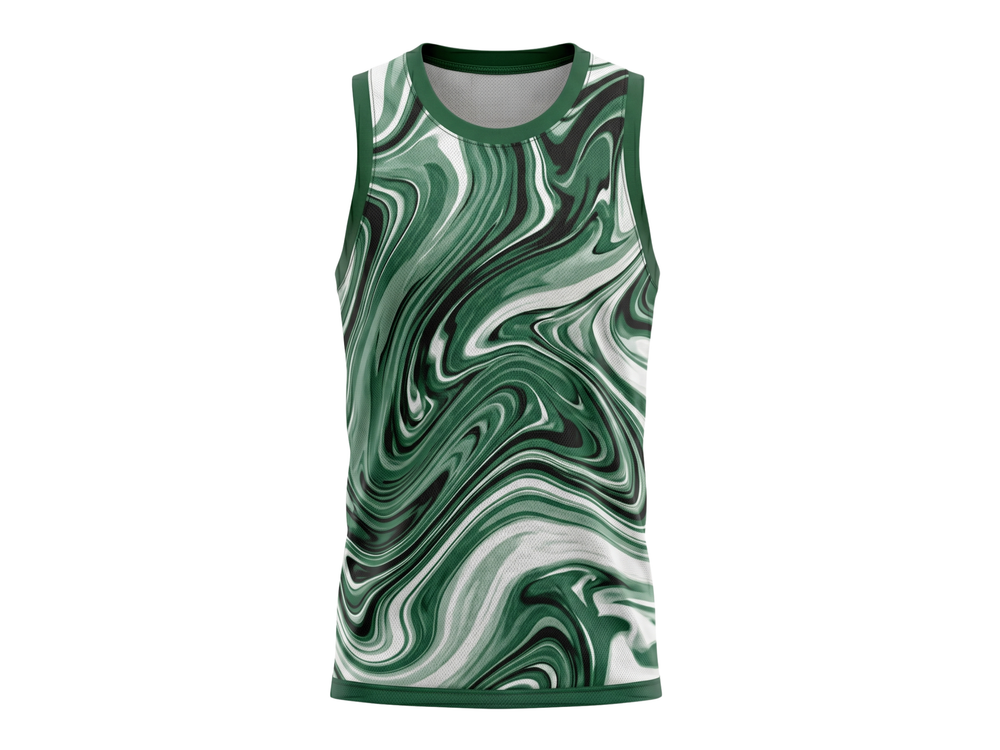 Basketball Tank Top – Custom Sublimated Green Marble Swirl Design | Wholesale Manufacturer front design preview