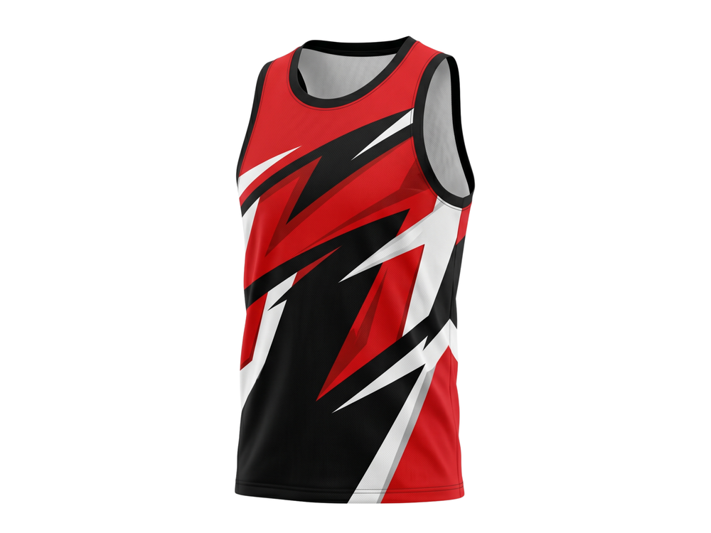 Basketball Tank Top – Custom Sublimated Red Black Zigzag Design | Wholesale Manufacturer front design preview