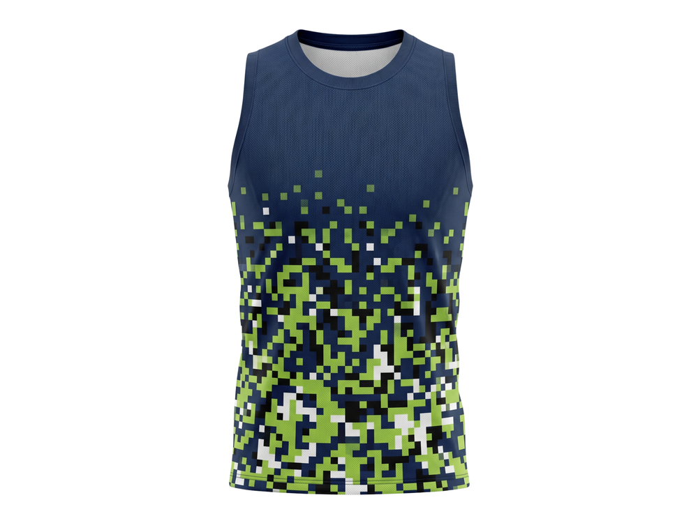Basketball Tank Top – Custom Sublimated Navy Lime Pixel Gradient Design | Wholesale Manufacturer front design preview