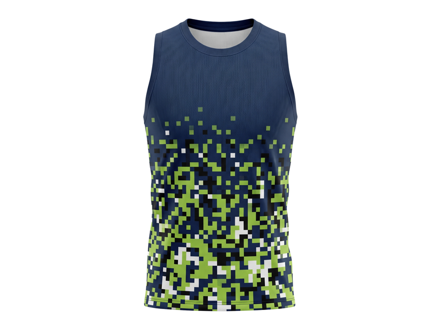 Basketball Tank Top – Custom Sublimated Navy Lime Pixel Gradient Design | Wholesale Manufacturer design preview