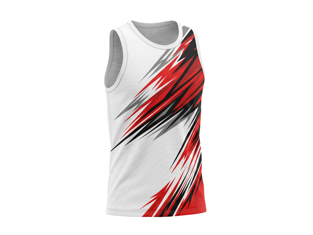 Basketball Tank Top – Custom Sublimated White Red Black Slash Design | Wholesale Manufacturer front design preview