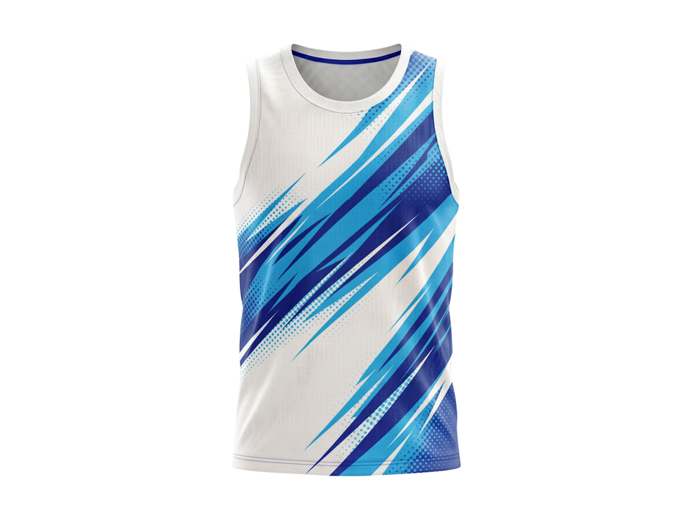 Basketball Tank Top – Custom Sublimated White Blue Streak Design | Wholesale Manufacturer front design preview