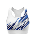 Basketball Sports Bra – Custom Sublimated White Blue Racerback Design | Wholesale Manufacturer