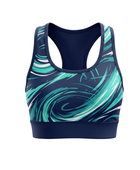 Basketball Sports Bra – Custom Sublimated Teal Navy Swirl Racerback | Wholesale Manufacturer