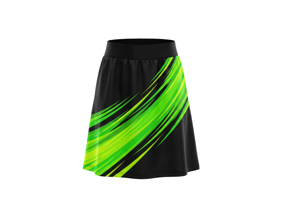 Basketball Skort – Custom Sublimated Black Lime Green Streak Design | Wholesale Manufacturer front design preview