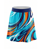 Basketball Skort – Custom Sublimated Aqua Orange Liquid Swirl Design | Wholesale Manufacturer