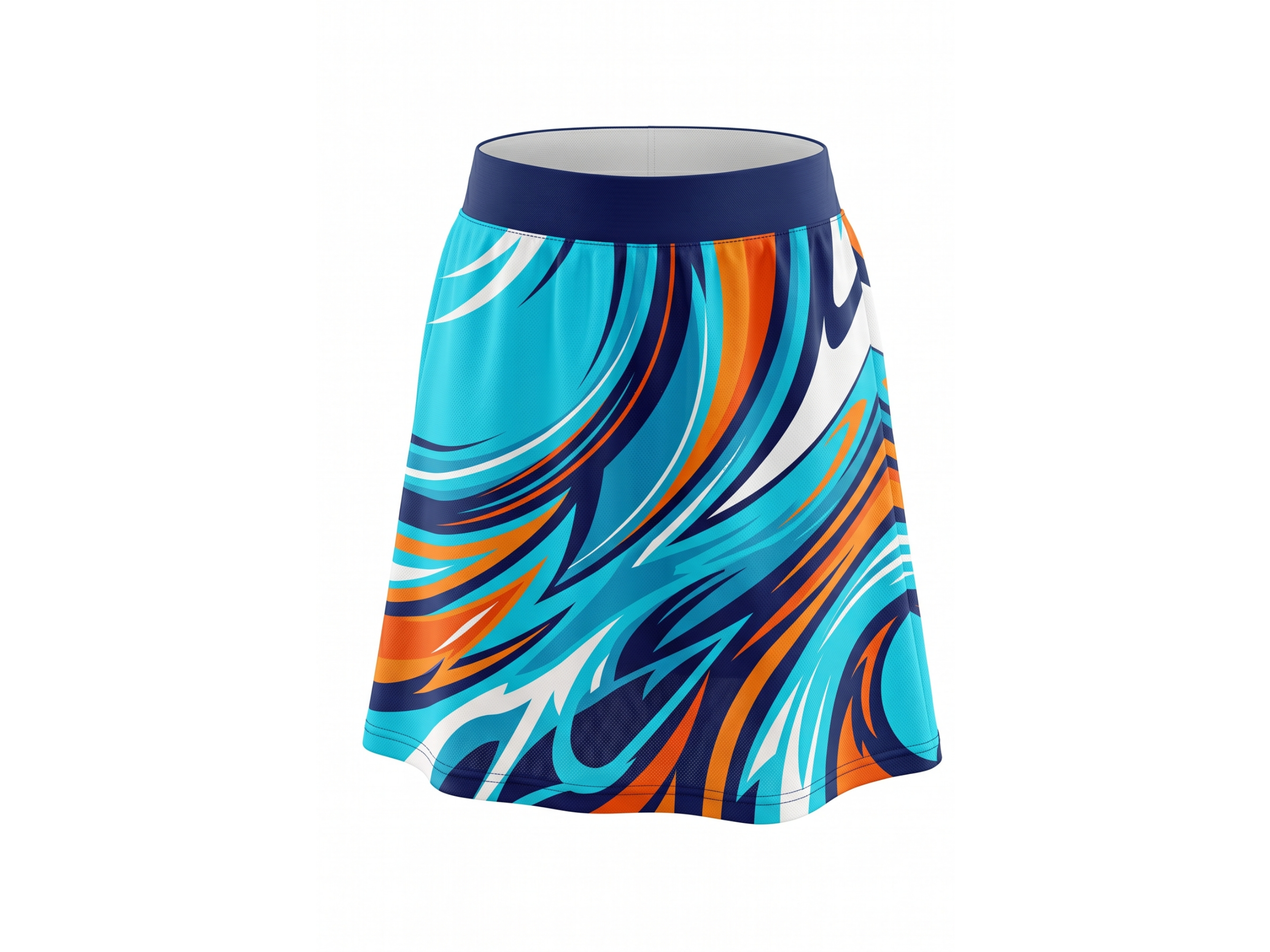 Basketball Skort – Custom Sublimated Aqua Orange Liquid Swirl Design | Wholesale Manufacturer
