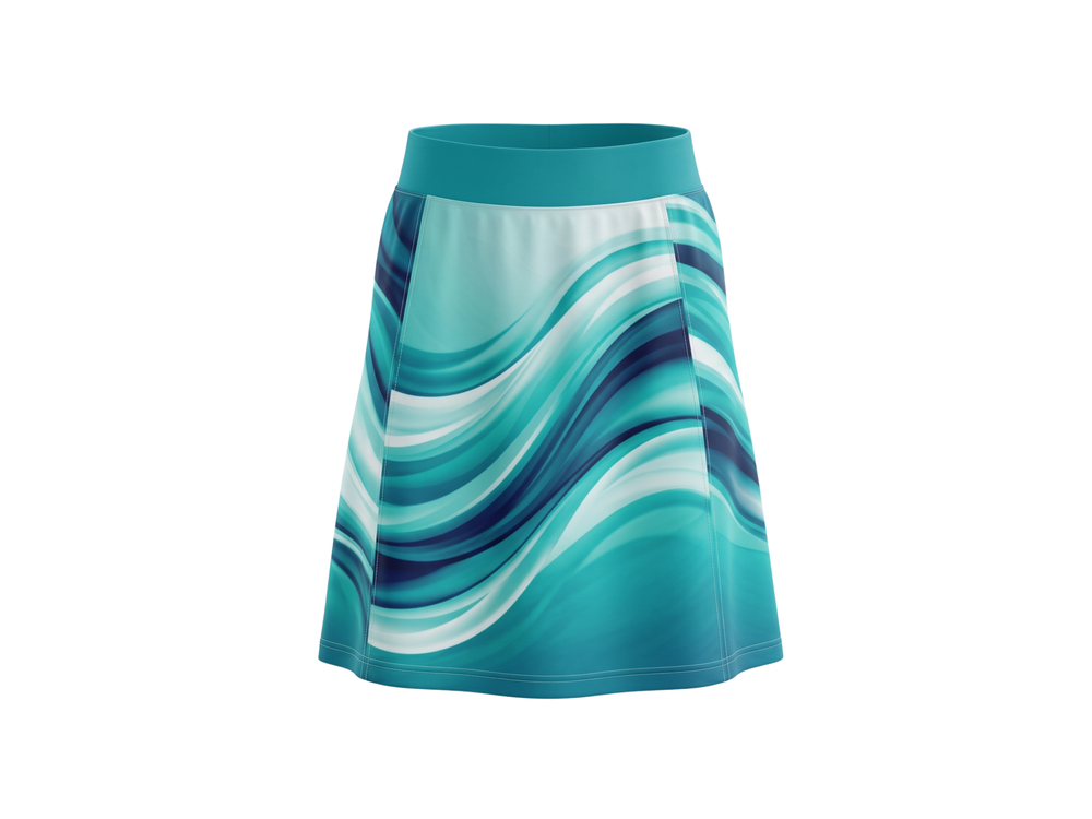 Basketball Skort – Custom Sublimated Aqua Teal Ocean Wave Design | Wholesale Manufacturer front design preview