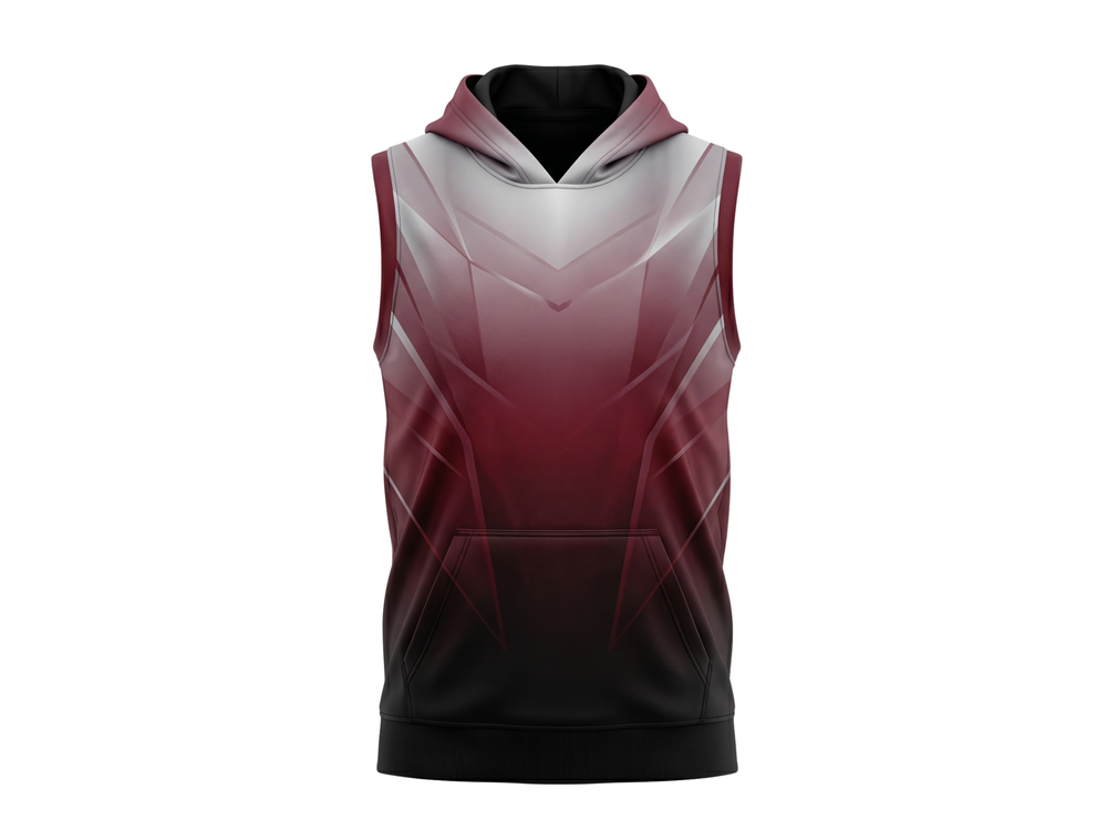 Basketball Sleeveless Hoodie – Custom Sublimated Burgundy Black Gradient | Wholesale Manufacturer front design preview