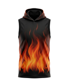 Basketball Sleeveless Hoodie – Custom Sublimated Black Orange Flame Design | Wholesale Manufacturer