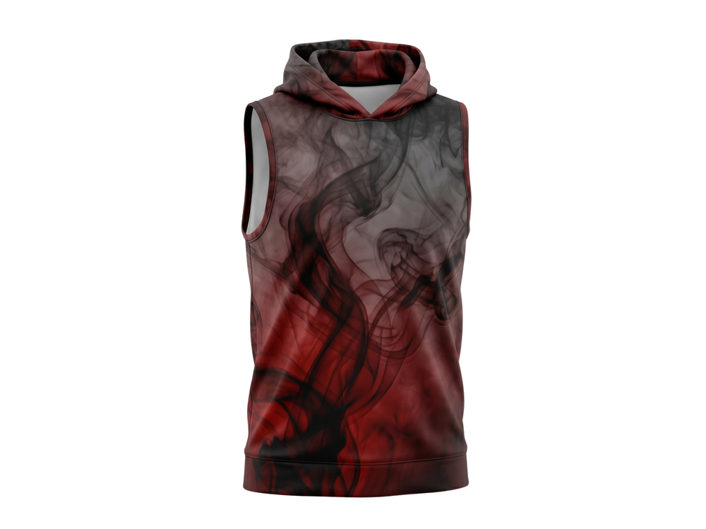 Basketball Sleeveless Hoodie – Custom Sublimated Burgundy Black Smoke Design | Wholesale Manufacturer front design preview