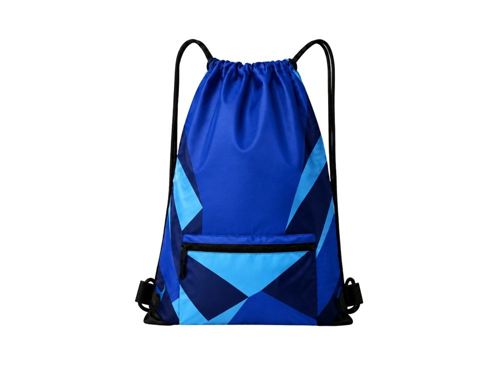 Custom Drawstring Bag Blue Chase Tag Sublimated Team Cinch Low MOQ front design preview