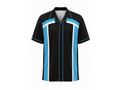 Custom Bowling Team Shirt – Black Cyan White Panelled Retro Button-Up Design