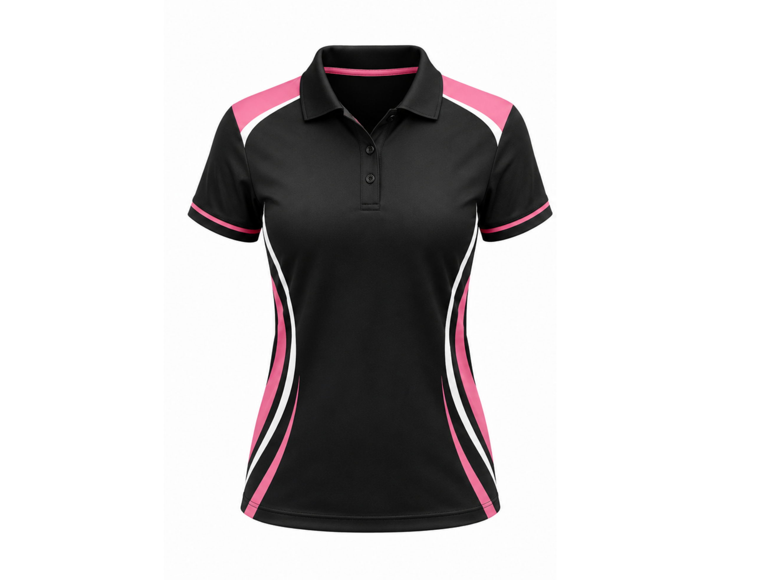 Custom Bowling Polo Shirt – Black Pink White Sublimated Team Apparel