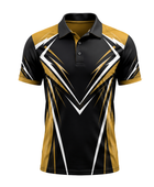 Custom Bowling League Polo Shirt – Black Gold White Sublimated Tournament Jersey