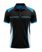 Custom Bowling Alley Staff Polo – Black Blue White Sublimated Employee Uniform
