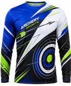 Custom Long-Sleeve Archery Shirt – Blue White Sublimated Teamwear for Clubs and Wholesale Buyers