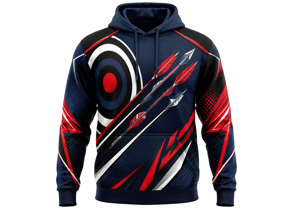 Custom B2B Archery Hoodie Navy Red Teamwear for Wholesale Buyers front design preview