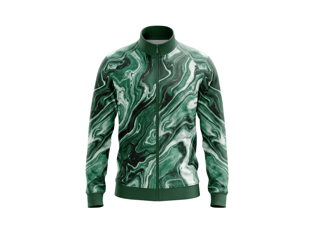 Wholesale Basketball Warm-Up Jacket – Sublimated Green Marble Full-Zip Teamwear front design preview