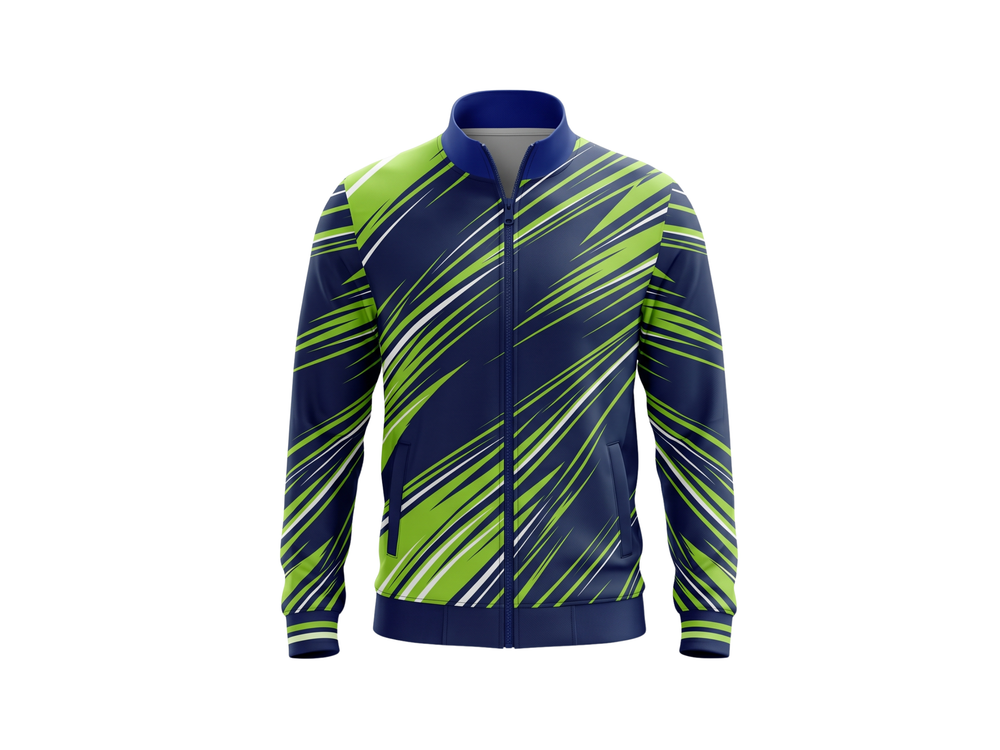 Wholesale Basketball Warm-Up Jacket – Sublimated Navy Lime Full-Zip Teamwear front design preview