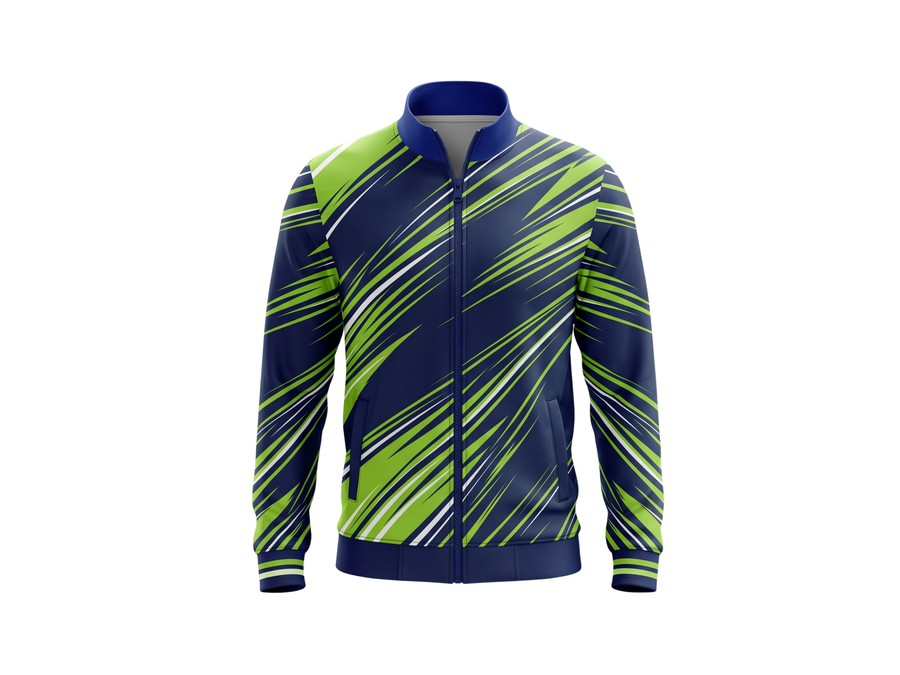 Wholesale Basketball Warm-Up Jacket – Sublimated Navy Lime Full-Zip Teamwear design preview