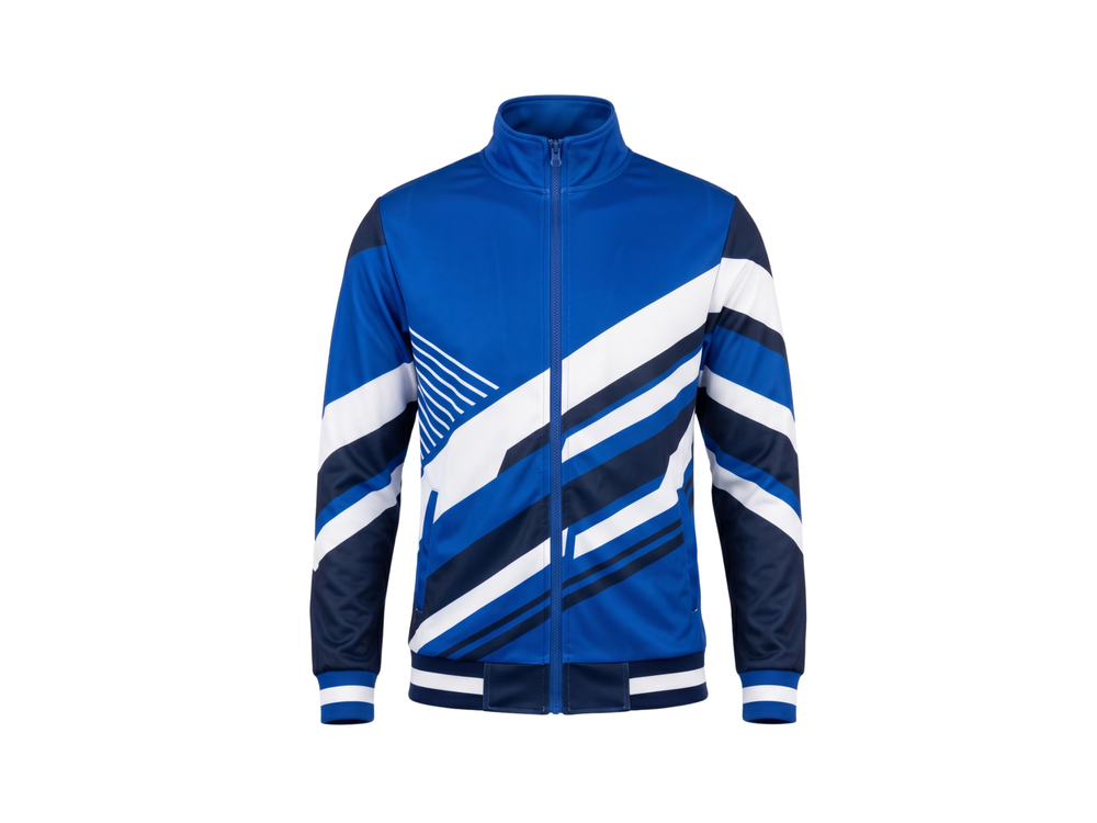 Wholesale Basketball Warm-Up Jacket – Sublimated Royal Blue Full-Zip Teamwear front design preview